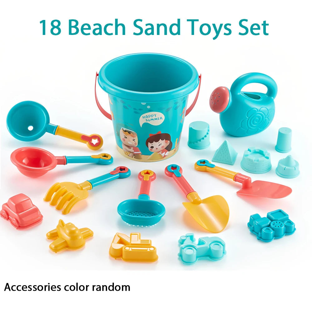 18PCS Beach Sand Toy Set, Durable Plastic, Summer Pool Beach Game Set, Outdoor Sand Play Tools For Boys And Girls, Great Holiday Craft-Box