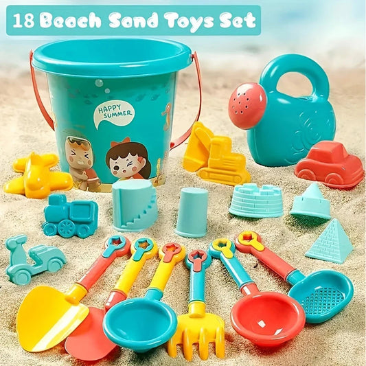 18PCS Beach Sand Toy Set, Durable Plastic, Summer Pool Beach Game Set, Outdoor Sand Play Tools For Boys And Girls, Great Holiday Craft-Box